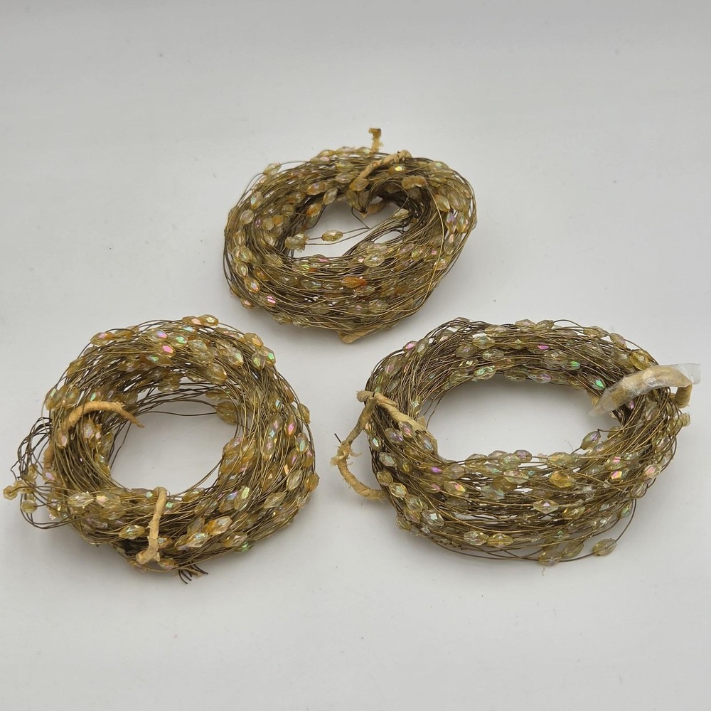 Vintage Lots of 3 Delicate Iridescent Golden Beads Wire 6ft. Long Garland